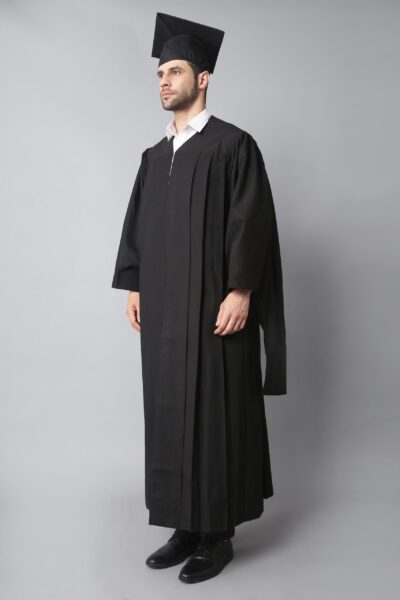 Black Shiny Graduation Gown and Cap with Golden Border – Mera Convocation