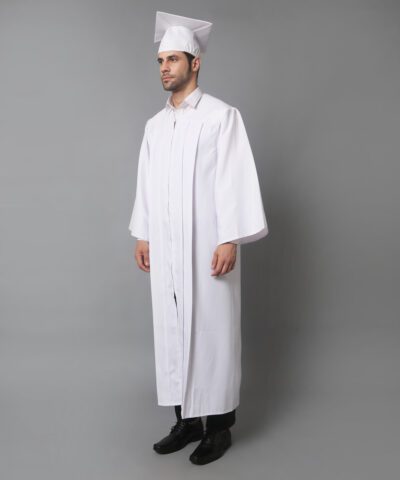 White Super Elegant High School Graduation Kit: Elegant Gown, Cap and Tassel Set – Sophistication and Grace for Graduates