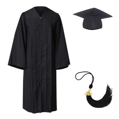 Black Super Elegant High School Graduation Kit: Elegant Gown, Cap and Tassel Set