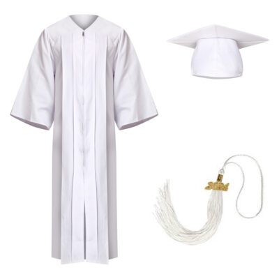 White Economy Essentials High School Graduation Kit: Gown, Cap and Tassel Set – Affordable and Complete Ensemble for Graduates